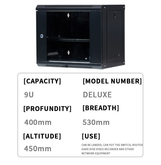 9U Jaringan Server Cabinet Rack Enclosure Plexiglass Door Lock 400mm Deep, Wall Mount