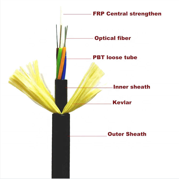 Luar ruangan 4 12 24 48 96144 Core ADSS Kabel Serat Optik Tabung Longgar