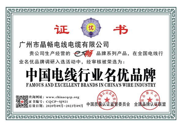 Cina Guangdong Jingchang Cable Industry Co., Ltd.  Sertifikasi